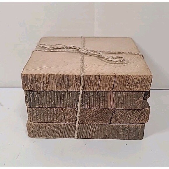 Set Of 4 Rustic 4x4 Wood Drink Coasters - Picture 1 of 3